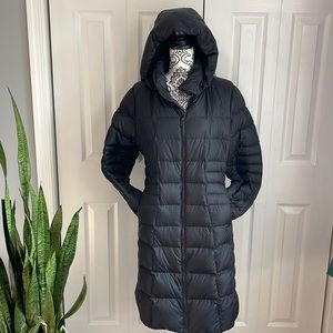 The North Face black double zip down quilt design coat with toggle hood